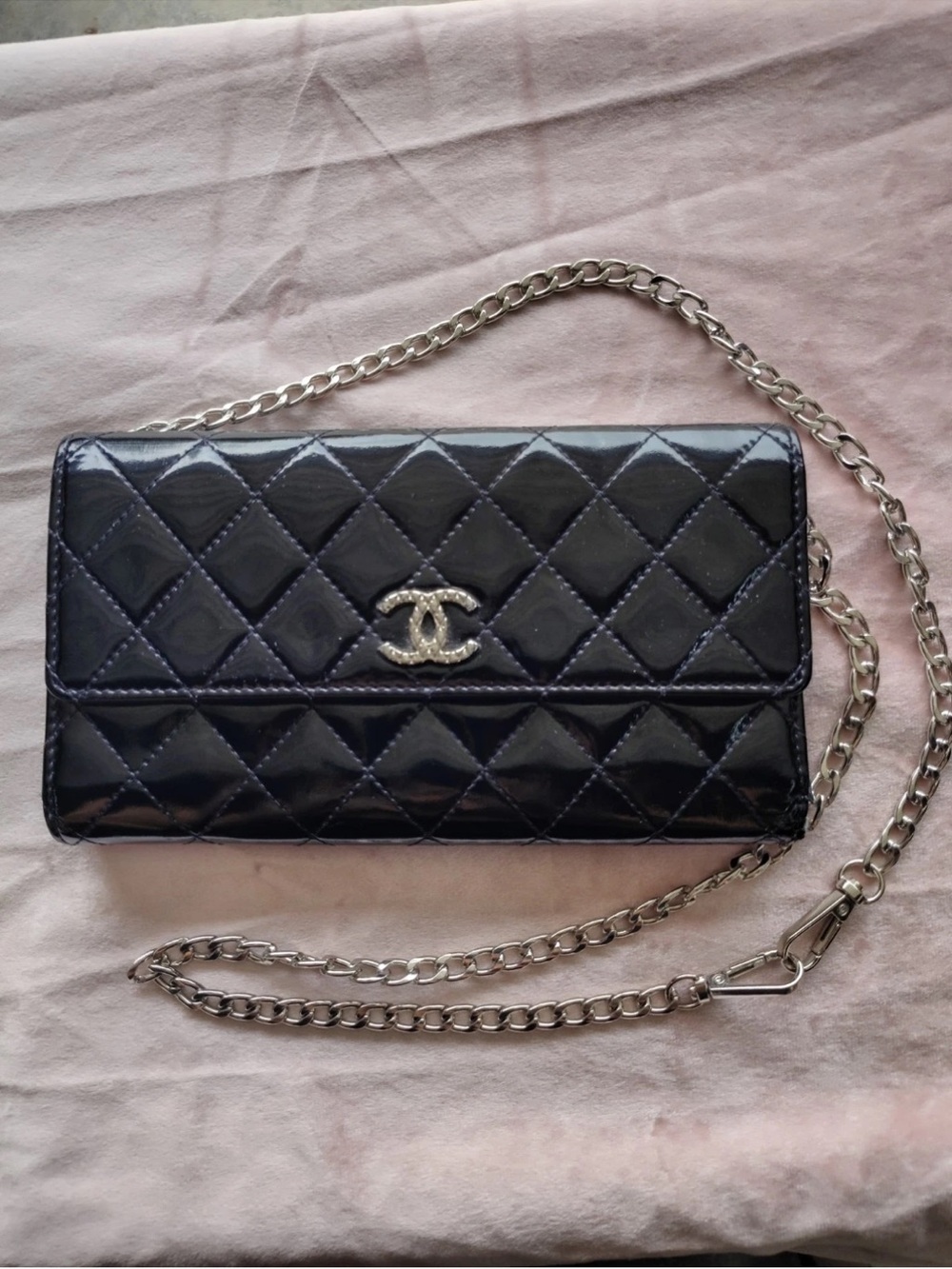 Authentic Chanel Patent Quilted Black Leather Wallet